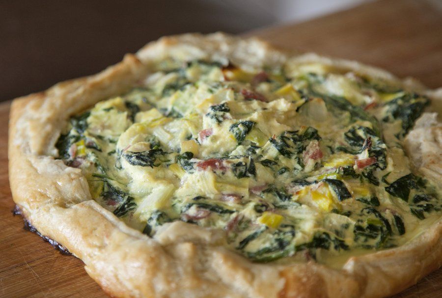 Spinach Leek Salami Quiche