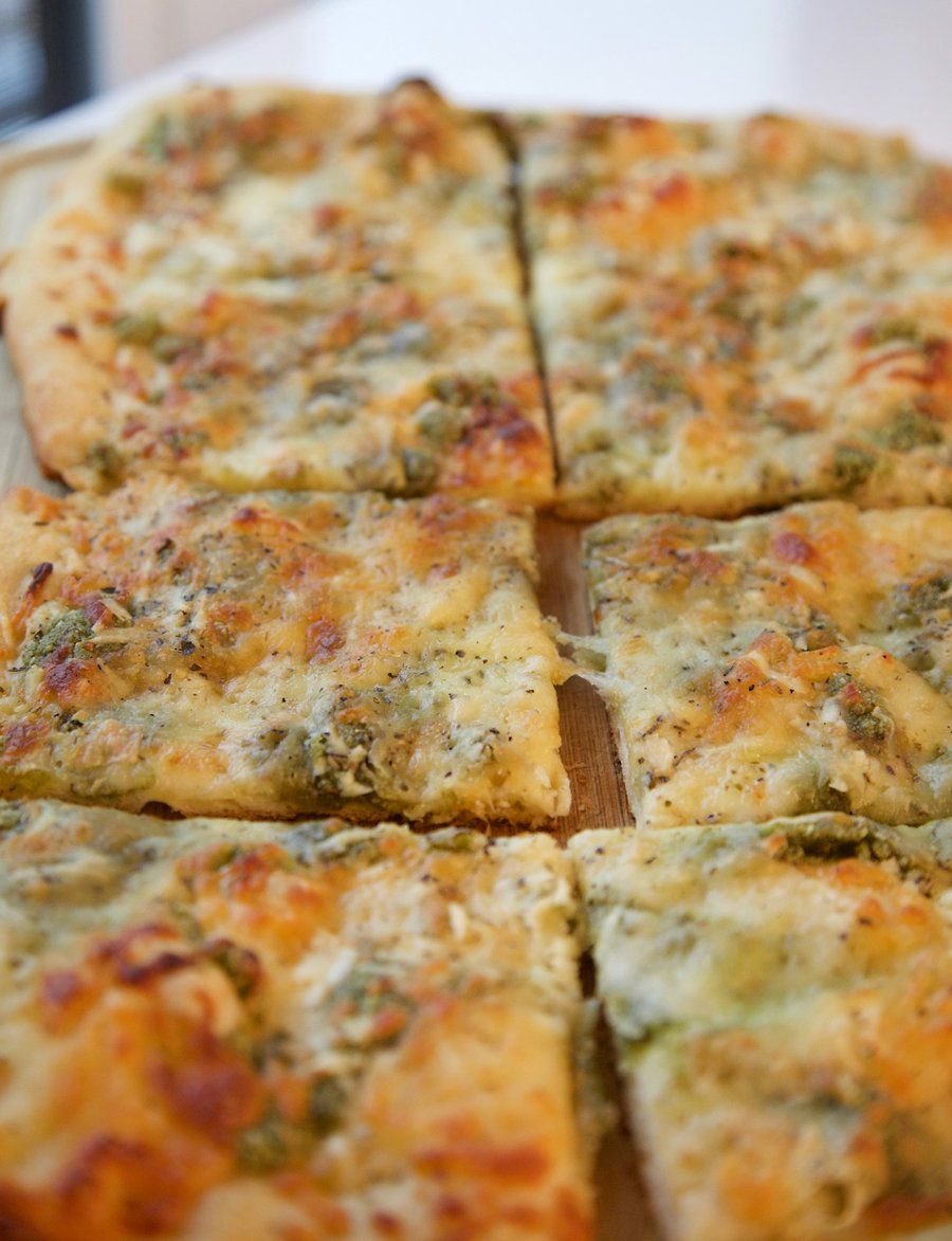 Basil Pesto Pizza with 3 Cheeses