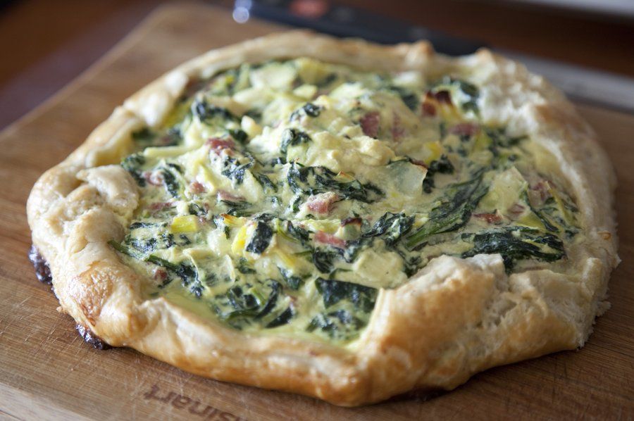 Spinach Leek Salami Quiche