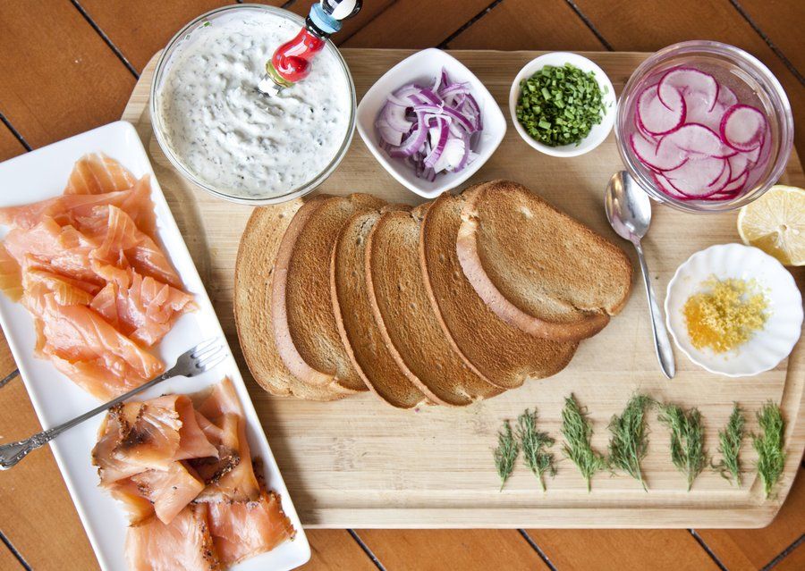 Open Rye Sandwich with Smoked Salmon, Herb Cream Cheese and