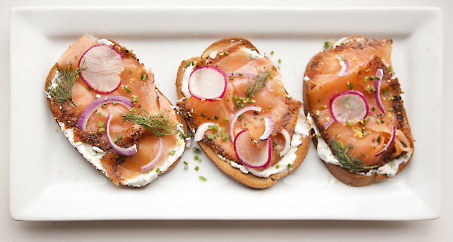 Open Rye Sandwich with Smoked Salmon, Herb Cream Cheese and