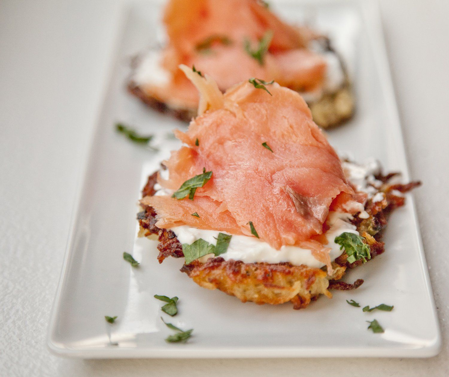 Potato Pancakes with Salmon and Creme Fraiche