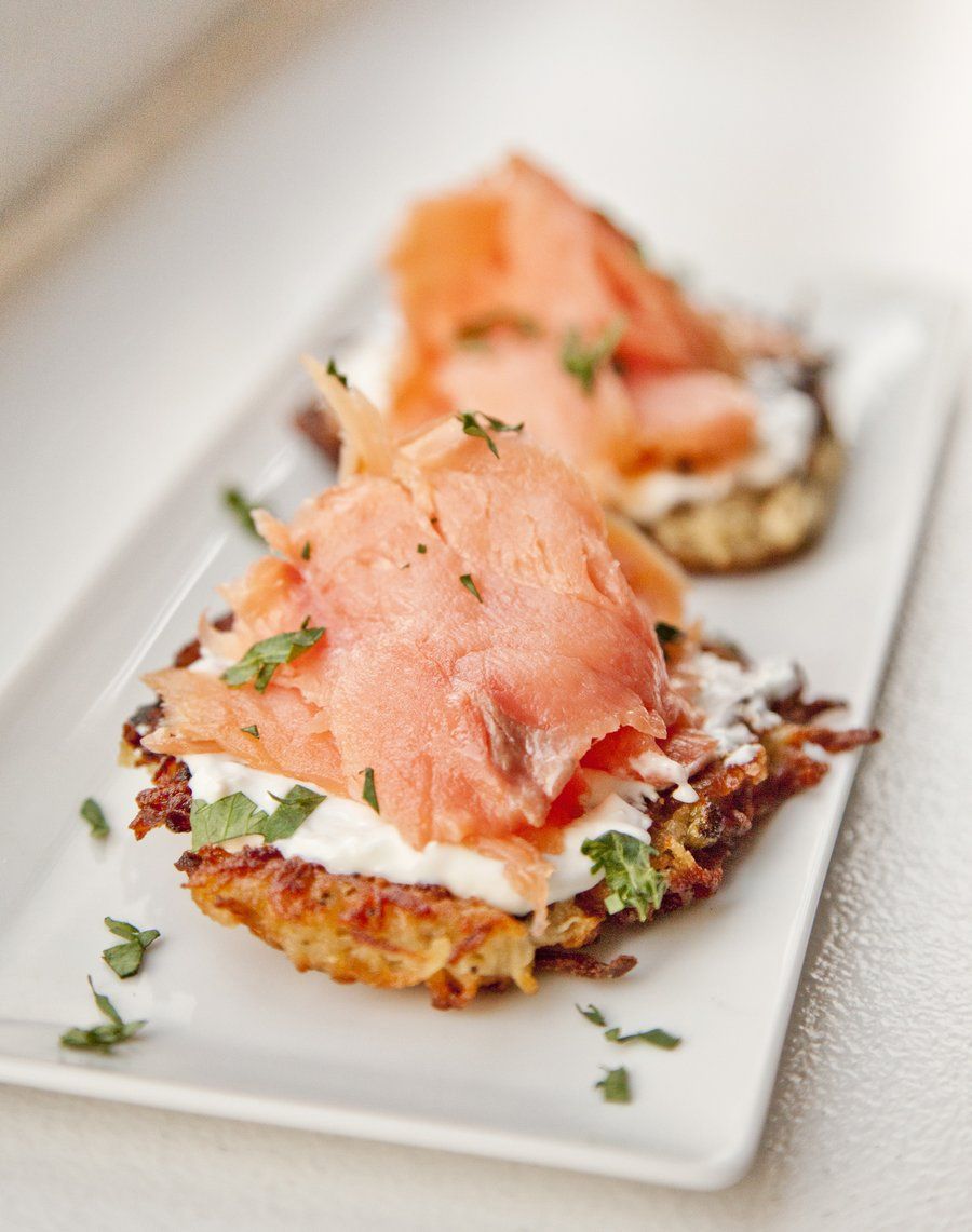 Potato Pancakes with Salmon and Creme Fraiche