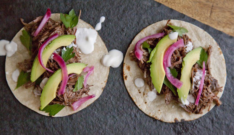 Slow Cooked Short Rib Tacos with Pickled Onions
