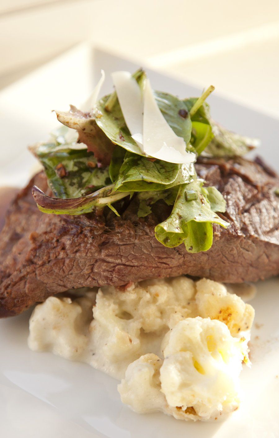 Seared Flank Steak with a Cauliflower Gratin