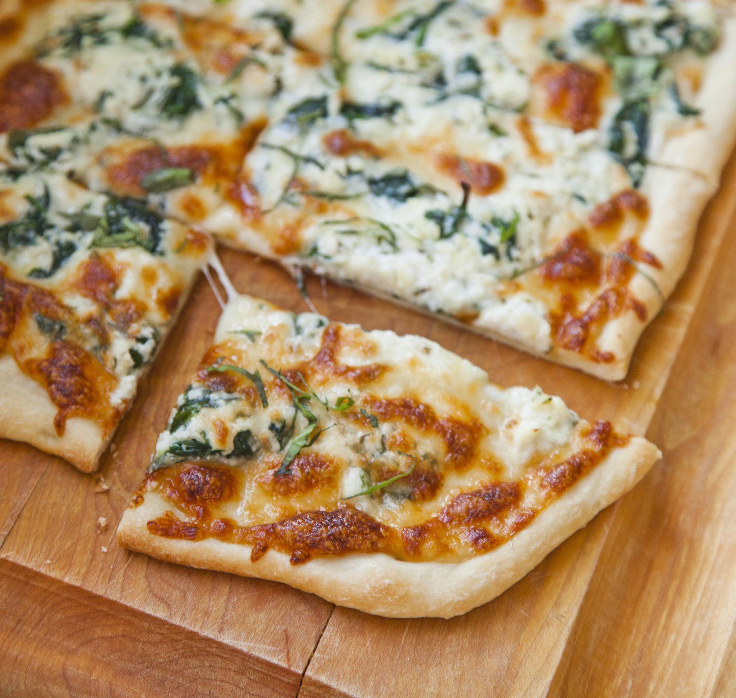 3 Cheese White Pizza with Spinach and Basil