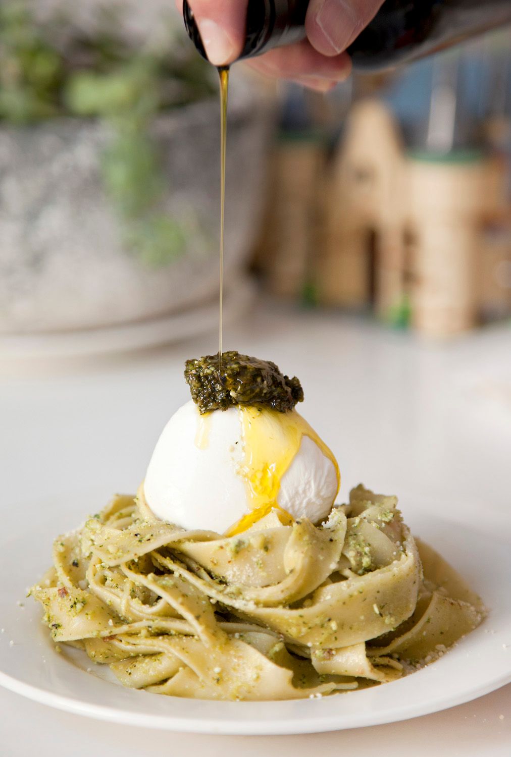 Pappardelle with Basil Pesto, Ricotta & Burrata