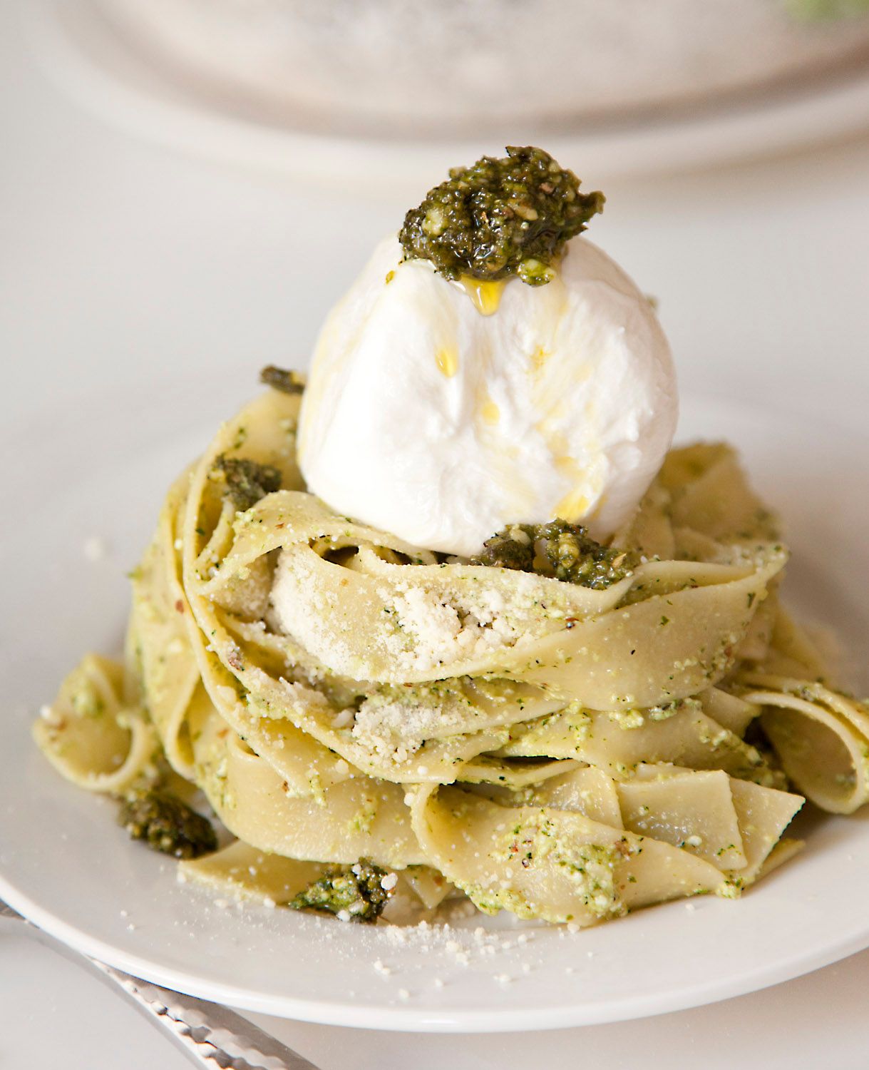 Pappardelle with Basil Pesto, Ricotta & Burrata