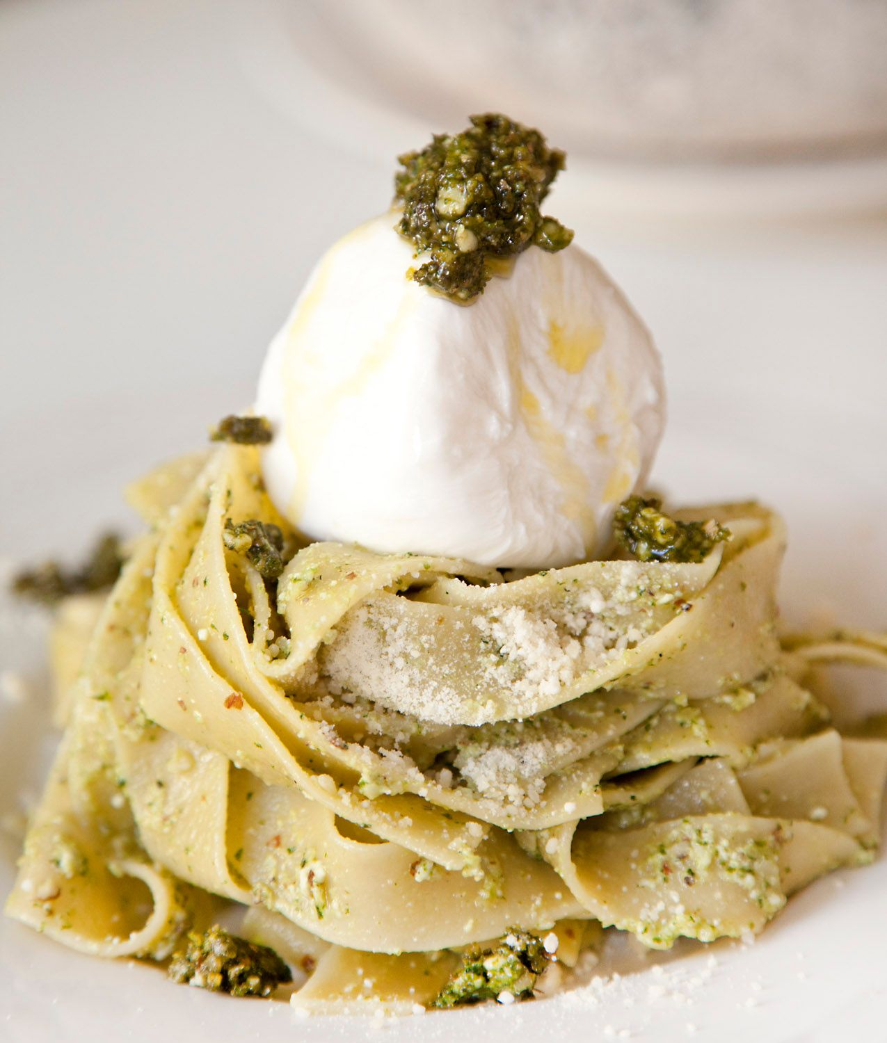 Pappardelle with Basil Pesto, Ricotta & Burrata