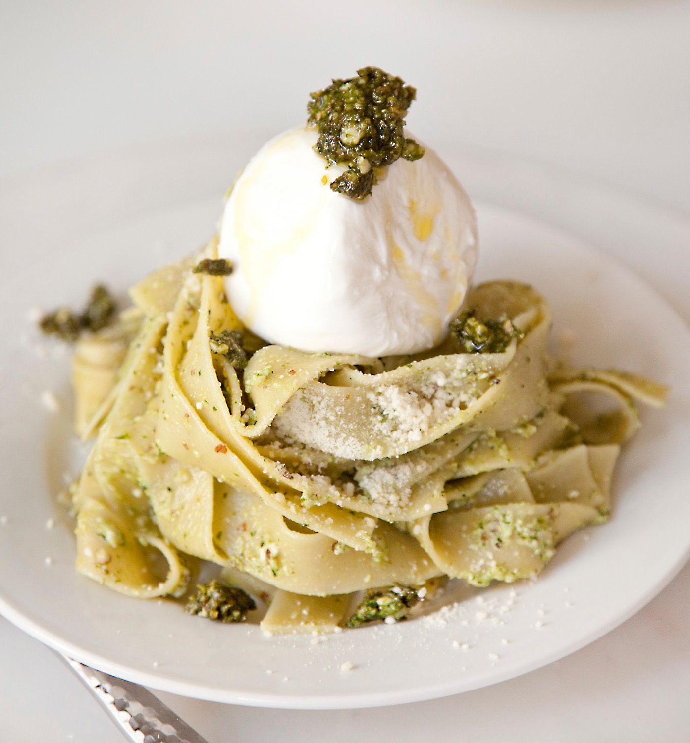 Pappardelle with Basil Pesto, Ricotta & Burrata